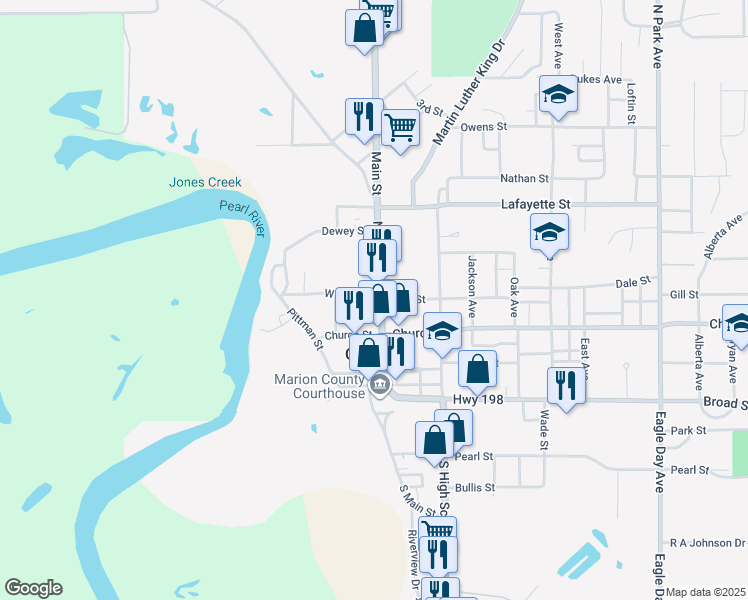 map of restaurants, bars, coffee shops, grocery stores, and more near 815 Main Street in Columbia