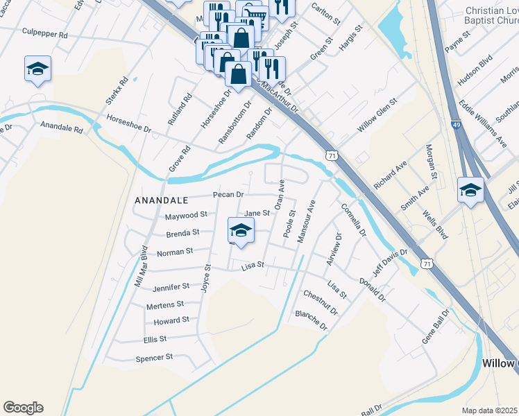 map of restaurants, bars, coffee shops, grocery stores, and more near 4204-4206 Pecan Dr in Alexandria