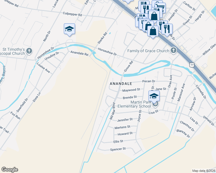 map of restaurants, bars, coffee shops, grocery stores, and more near 3716 Carl Rd in Alexandria