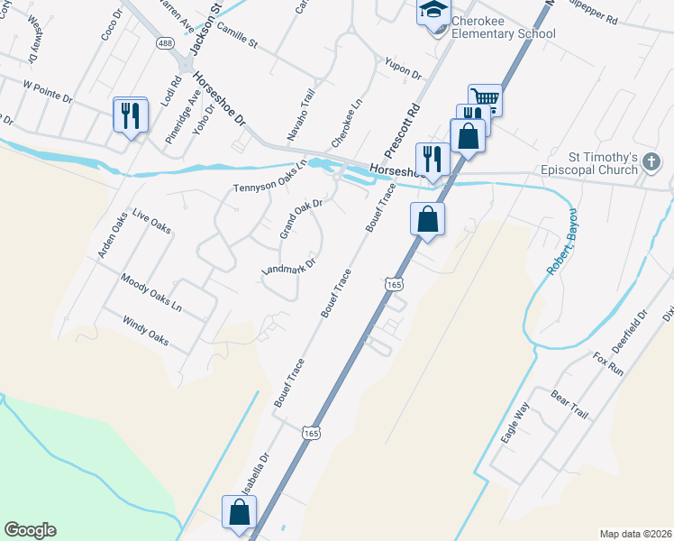 map of restaurants, bars, coffee shops, grocery stores, and more near 6234 Bouef Trace in Alexandria