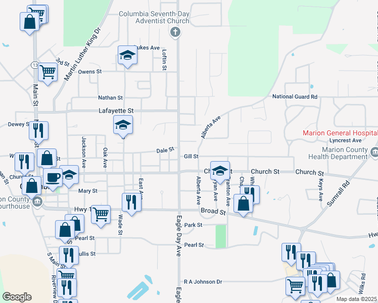 map of restaurants, bars, coffee shops, grocery stores, and more near 900-910 Pope Street in Columbia