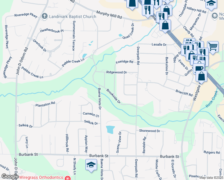map of restaurants, bars, coffee shops, grocery stores, and more near 3202 Brookside Drive in Dothan