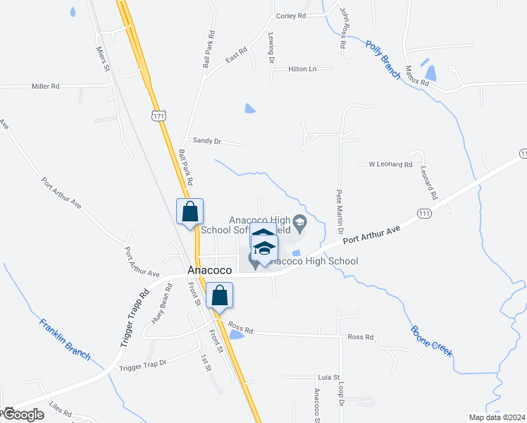 map of restaurants, bars, coffee shops, grocery stores, and more near 28 Ryan Street in Anacoco