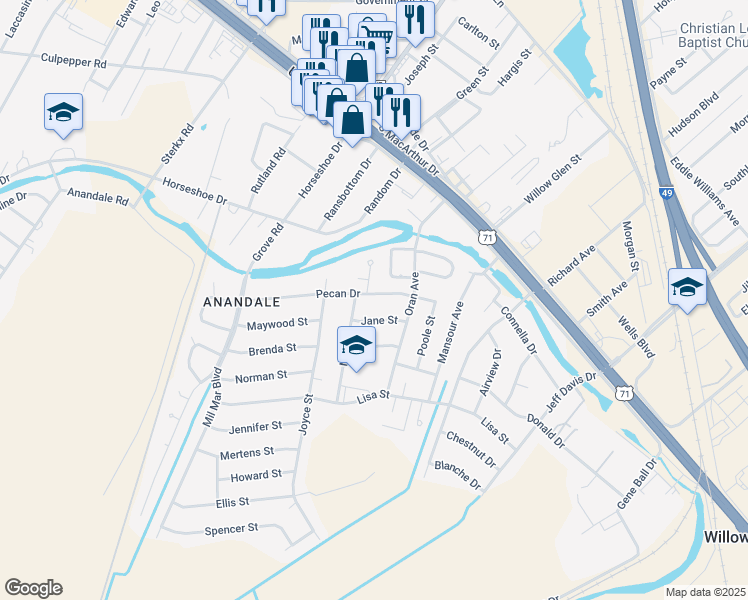 map of restaurants, bars, coffee shops, grocery stores, and more near 4204 Pecan Drive in Alexandria
