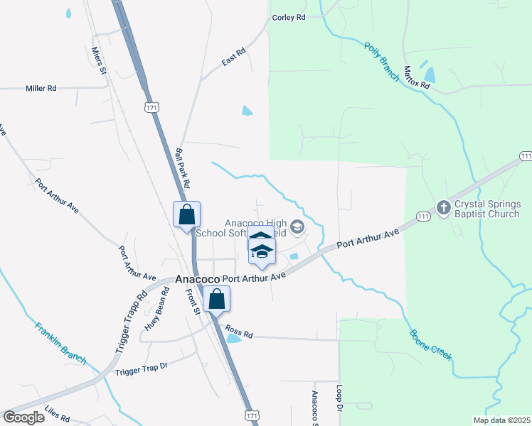 map of restaurants, bars, coffee shops, grocery stores, and more near 28 Ryan Street in Anacoco