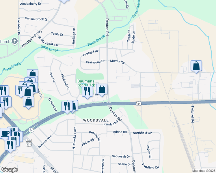 map of restaurants, bars, coffee shops, grocery stores, and more near 2140 Denton Road in Dothan