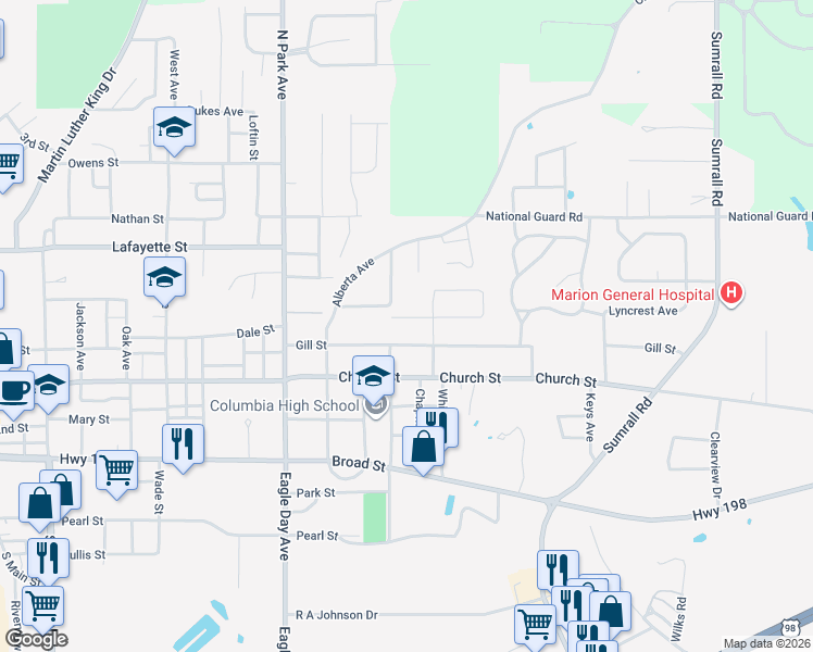 map of restaurants, bars, coffee shops, grocery stores, and more near 1221 Meadowood Road in Columbia