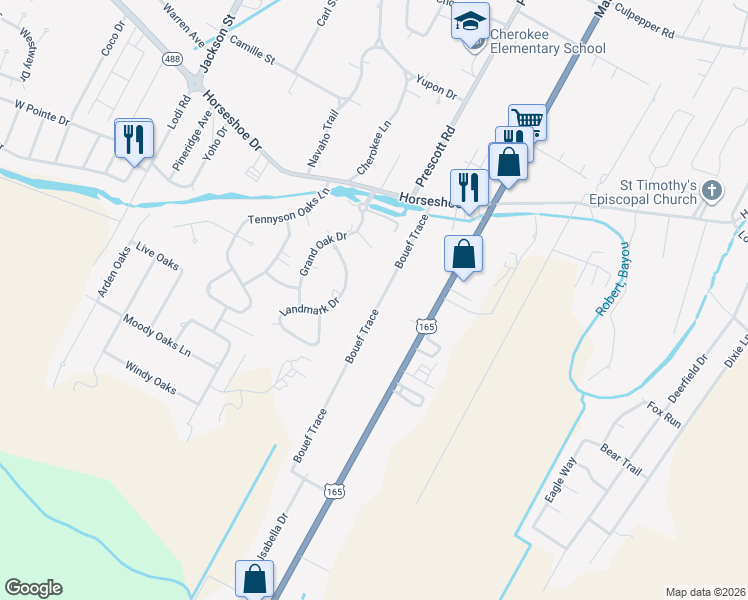 map of restaurants, bars, coffee shops, grocery stores, and more near 6234 Bouef Trace in Alexandria