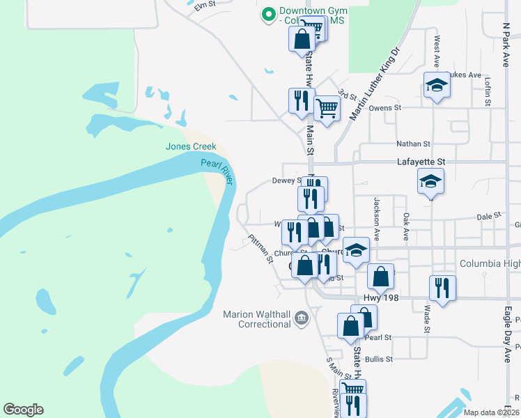 map of restaurants, bars, coffee shops, grocery stores, and more near 998 Cupit Street in Columbia