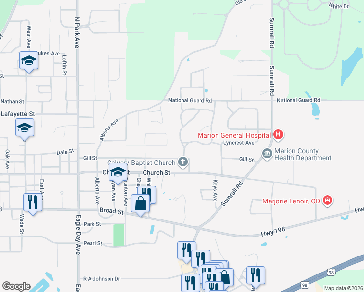 map of restaurants, bars, coffee shops, grocery stores, and more near 2122 Pine Avenue in Columbia