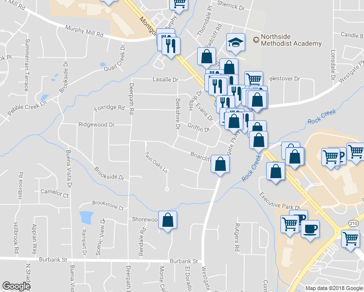 map of restaurants, bars, coffee shops, grocery stores, and more near 2810 Briarcliff Road in Dothan