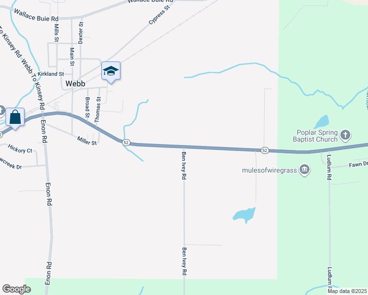 map of restaurants, bars, coffee shops, grocery stores, and more near 3471 Ben Ivey Road in Webb