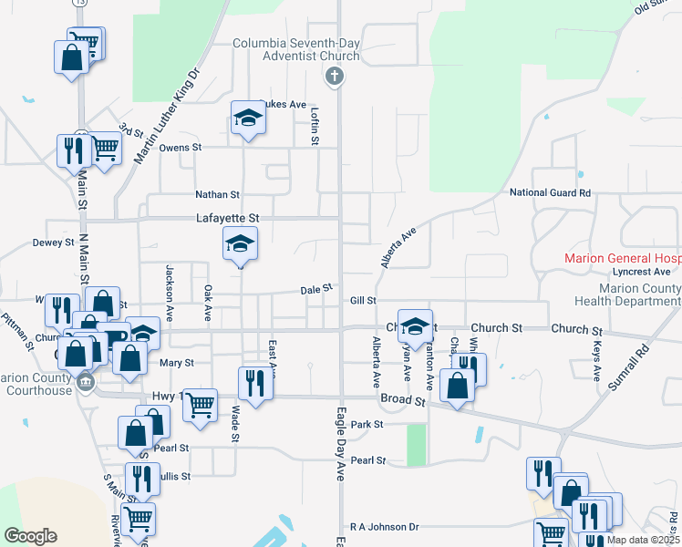 map of restaurants, bars, coffee shops, grocery stores, and more near 910 Pope Street in Columbia