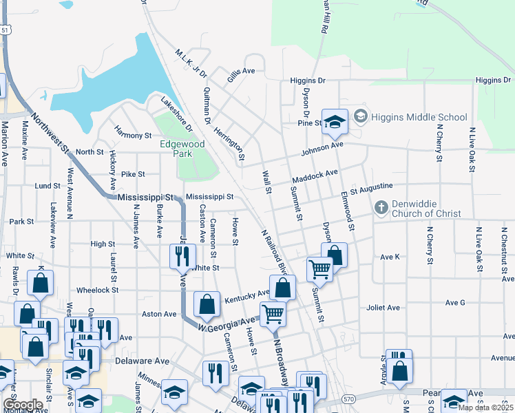 map of restaurants, bars, coffee shops, grocery stores, and more near 3 Saint Augustine in McComb