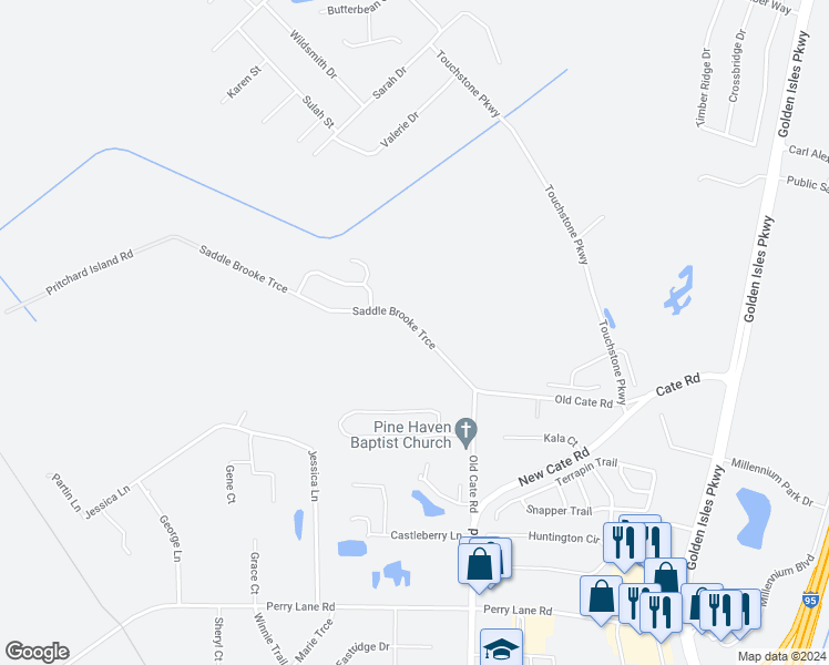 map of restaurants, bars, coffee shops, grocery stores, and more near 139 Saddle Brooke Trace in Brunswick