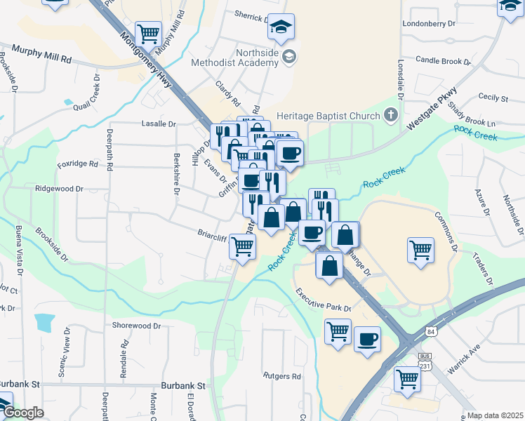 map of restaurants, bars, coffee shops, grocery stores, and more near 1432 Westgate Parkway in Dothan