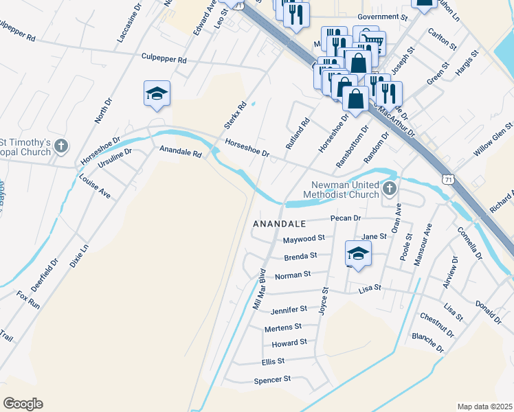 map of restaurants, bars, coffee shops, grocery stores, and more near 3716 Carl Rd in Alexandria
