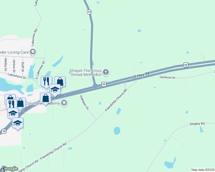 map of restaurants, bars, coffee shops, grocery stores, and more near 1638 Highway 98 East in Columbia