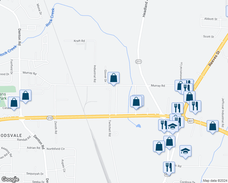 map of restaurants, bars, coffee shops, grocery stores, and more near 109 Loftin Road in Dothan