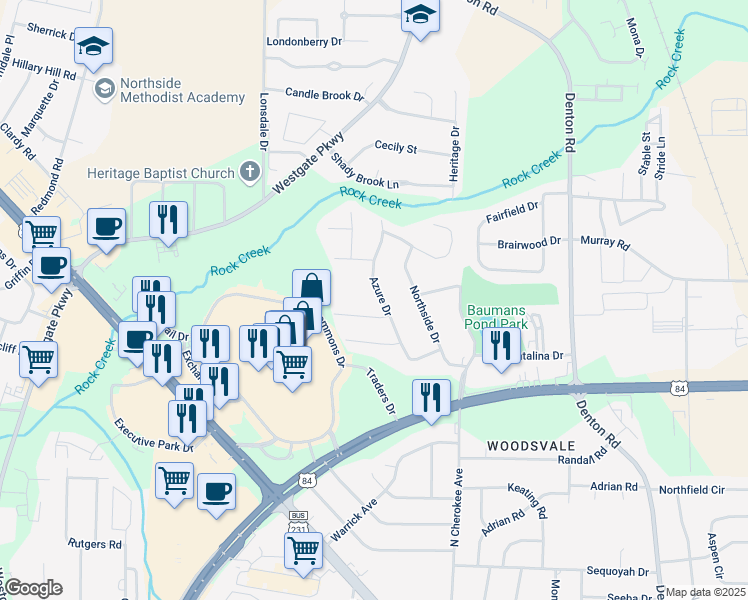 map of restaurants, bars, coffee shops, grocery stores, and more near 1903 Azure Drive in Dothan