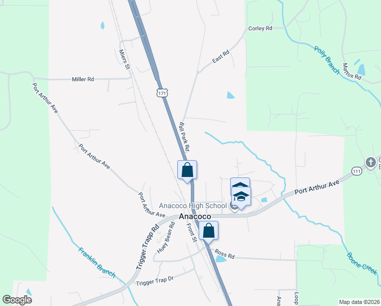 map of restaurants, bars, coffee shops, grocery stores, and more near 100-198 Ball Park Road in Anacoco