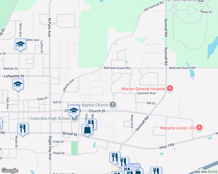 map of restaurants, bars, coffee shops, grocery stores, and more near in Columbia