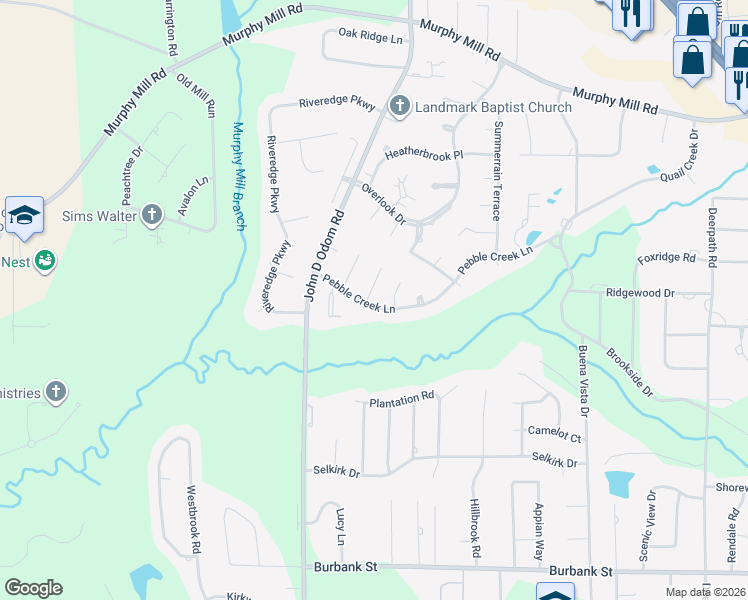 map of restaurants, bars, coffee shops, grocery stores, and more near 101 Timberline Court in Dothan