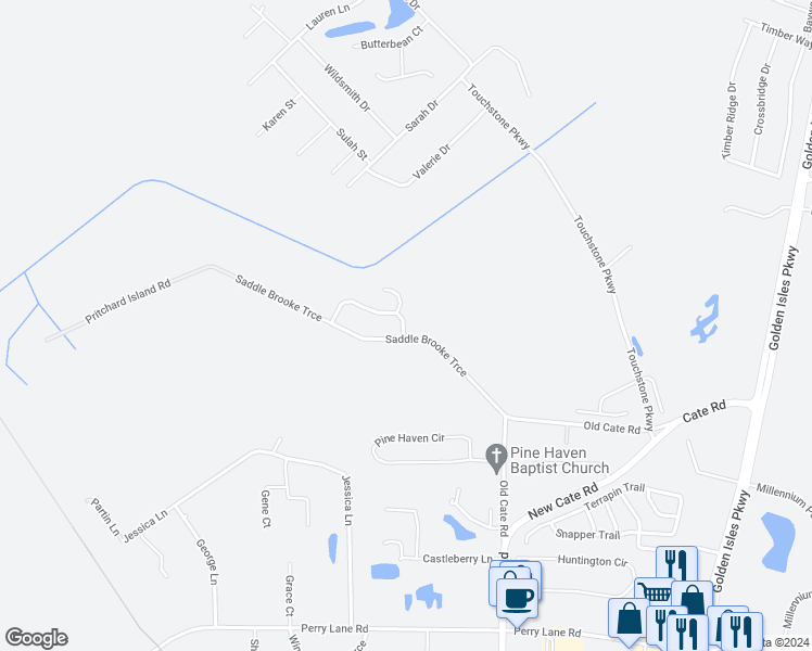 map of restaurants, bars, coffee shops, grocery stores, and more near 102 Amber Mill Circle in Brunswick
