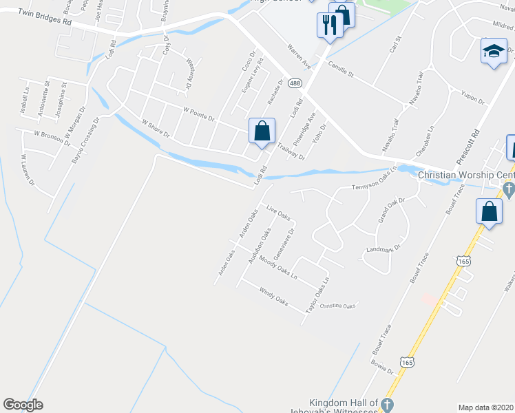 map of restaurants, bars, coffee shops, grocery stores, and more near 6515 Arden Oaks in Alexandria