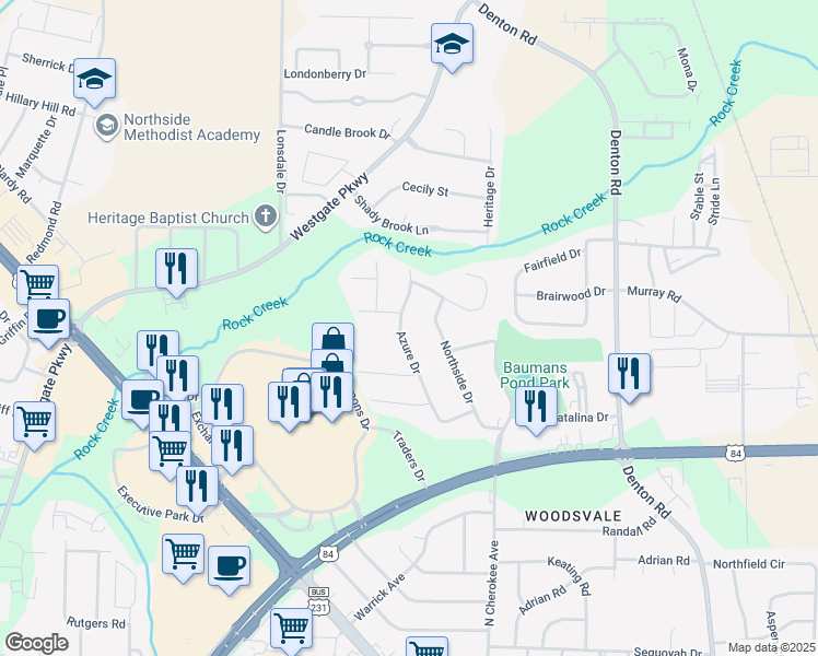 map of restaurants, bars, coffee shops, grocery stores, and more near 1908 Azure Drive in Dothan