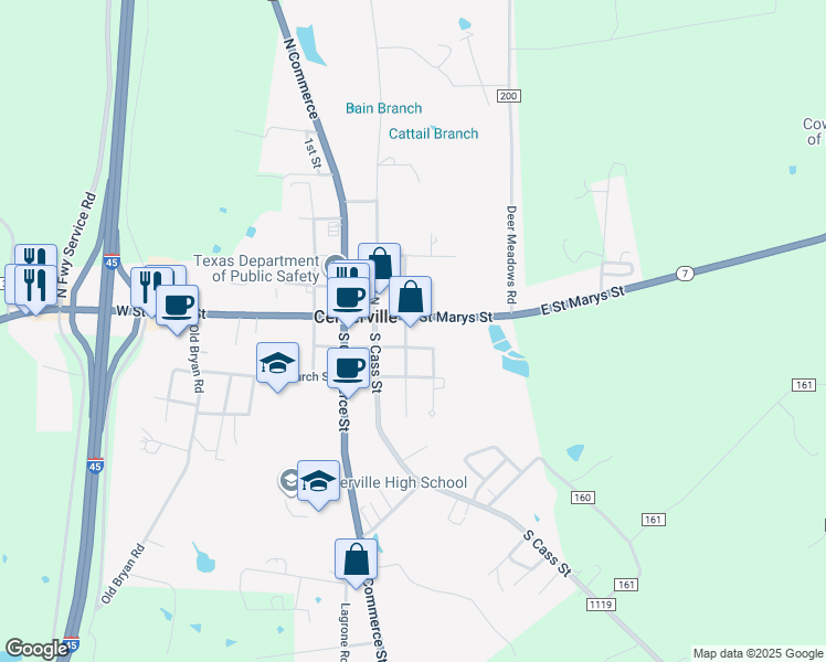 map of restaurants, bars, coffee shops, grocery stores, and more near 407 Saint Marys Street in Centerville