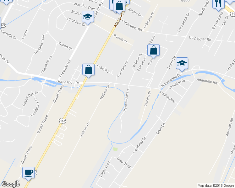 map of restaurants, bars, coffee shops, grocery stores, and more near 2400 Horseshoe Dr in Alexandria