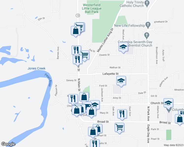 map of restaurants, bars, coffee shops, grocery stores, and more near 321 Lafayette Street in Columbia