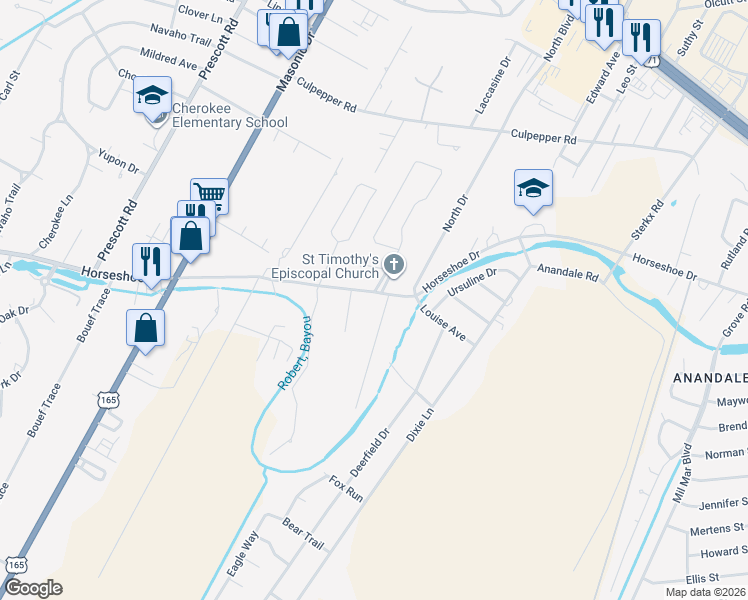 map of restaurants, bars, coffee shops, grocery stores, and more near 2537-2539 Horseshoe Drive in Alexandria
