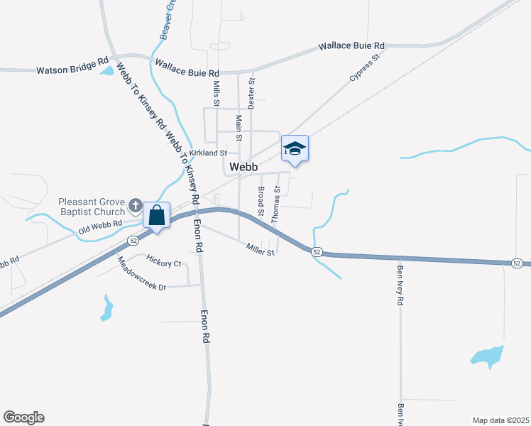 map of restaurants, bars, coffee shops, grocery stores, and more near 36 Broad Street in Webb