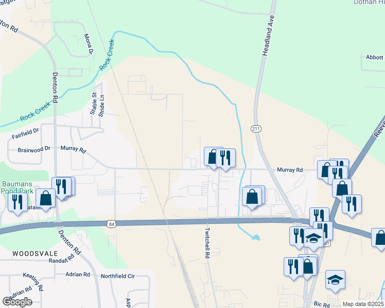 map of restaurants, bars, coffee shops, grocery stores, and more near 161 Glover Drive in Dothan