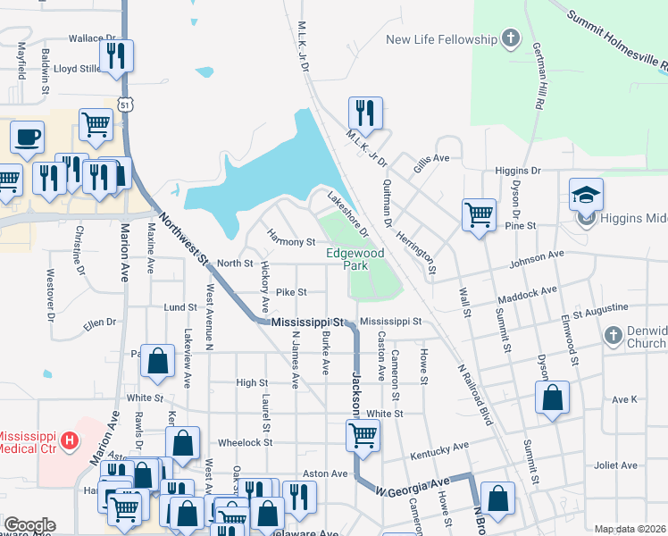 map of restaurants, bars, coffee shops, grocery stores, and more near 906 Burke Avenue in McComb