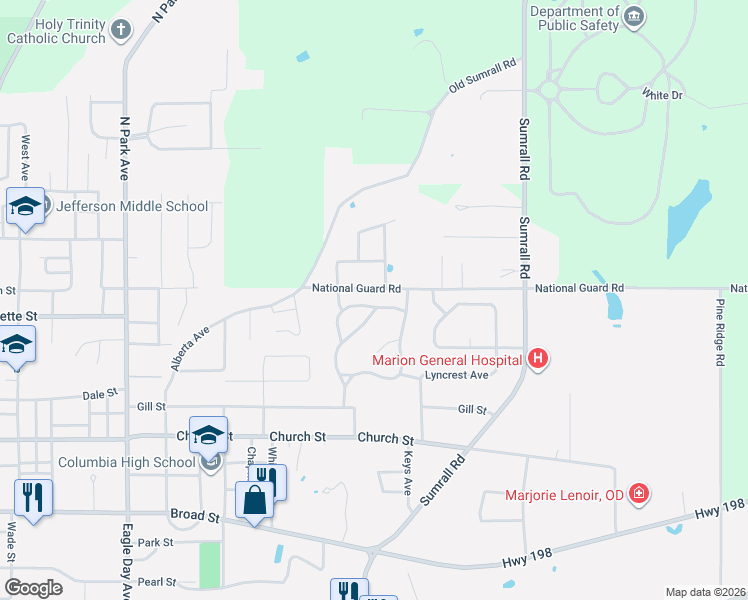 map of restaurants, bars, coffee shops, grocery stores, and more near 1886 Ridgewood Drive in Columbia