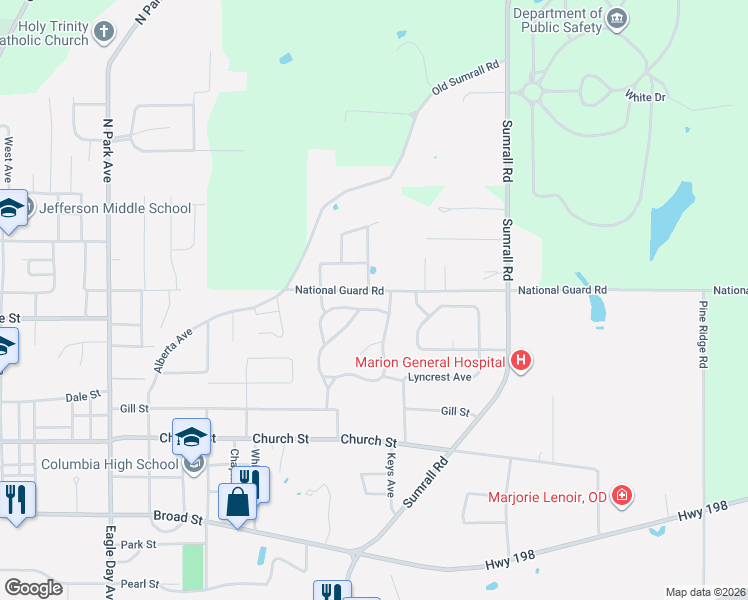 map of restaurants, bars, coffee shops, grocery stores, and more near 1886-2098 Ridgewood Drive in Columbia