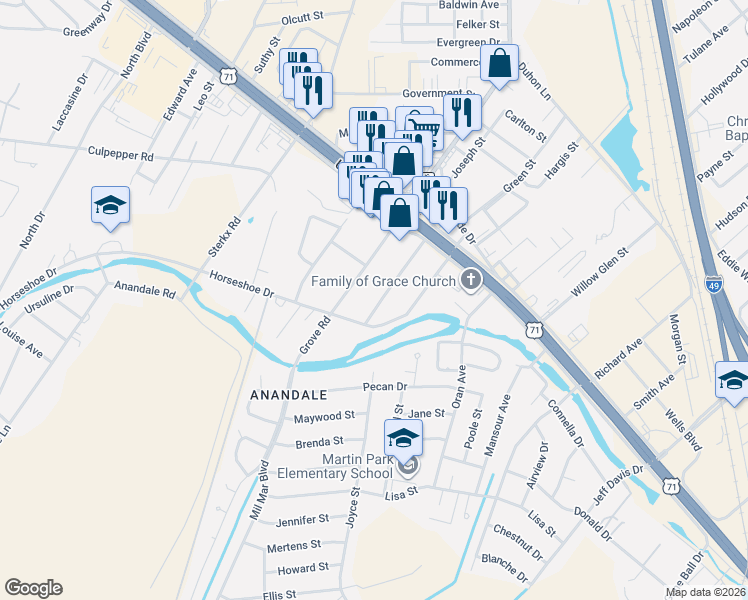 map of restaurants, bars, coffee shops, grocery stores, and more near 5403 Horseshoe Drive in Alexandria