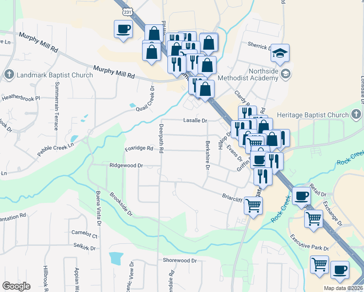 map of restaurants, bars, coffee shops, grocery stores, and more near 3006 Foxridge Road in Dothan