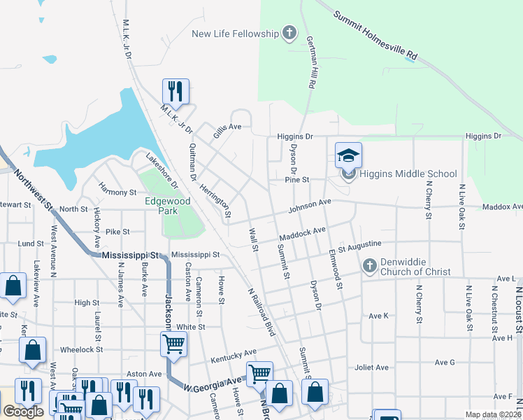 map of restaurants, bars, coffee shops, grocery stores, and more near 131 Johnson Avenue in McComb