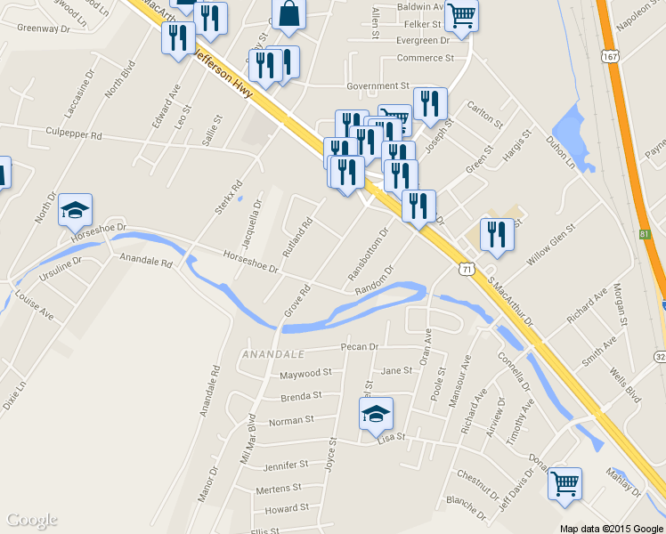 map of restaurants, bars, coffee shops, grocery stores, and more near 5403 Horseshoe Dr in Alexandria