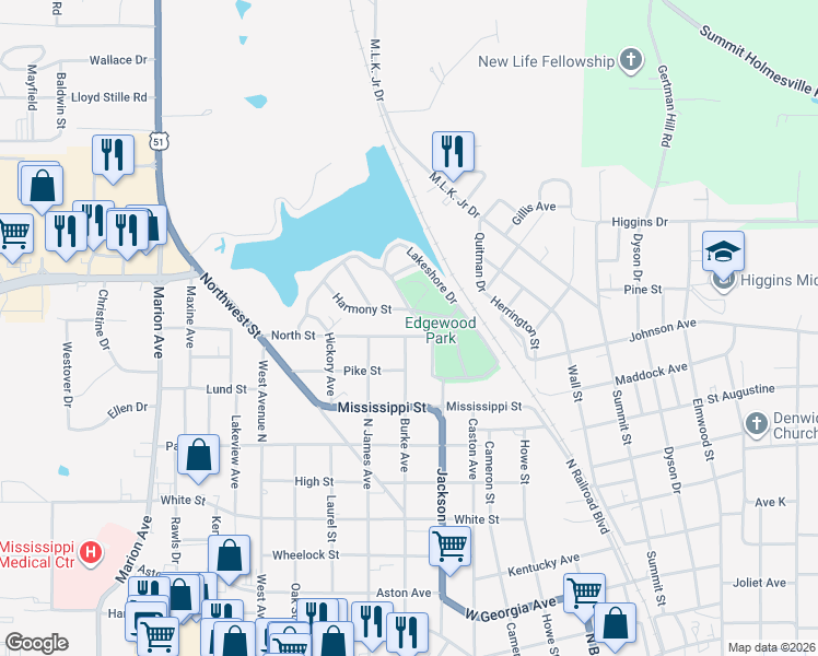 map of restaurants, bars, coffee shops, grocery stores, and more near 906 Burke Avenue in McComb