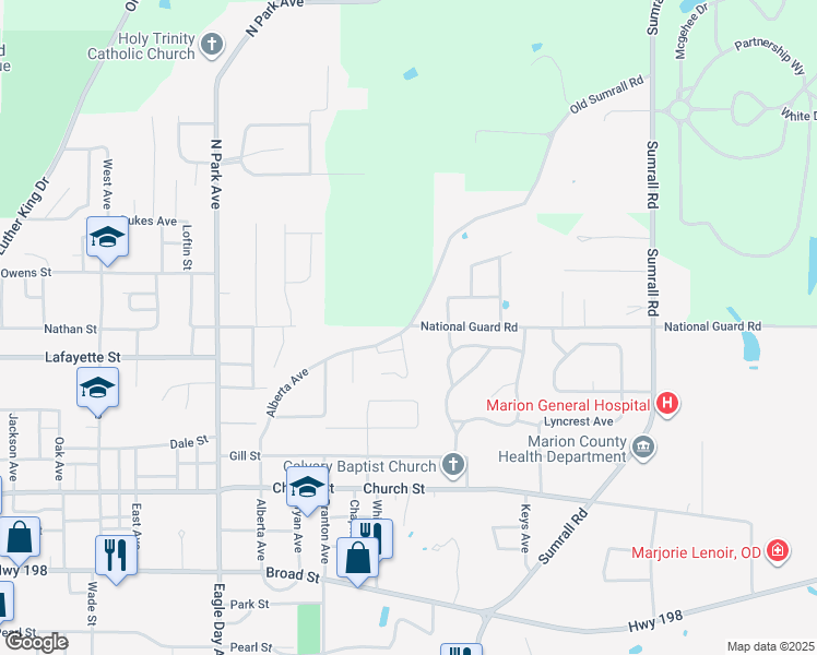 map of restaurants, bars, coffee shops, grocery stores, and more near 1100 National Guard Road in Columbia