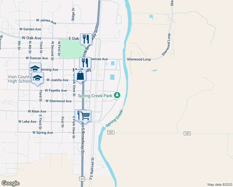 map of restaurants, bars, coffee shops, grocery stores, and more near East Lake Avenue in Mertzon