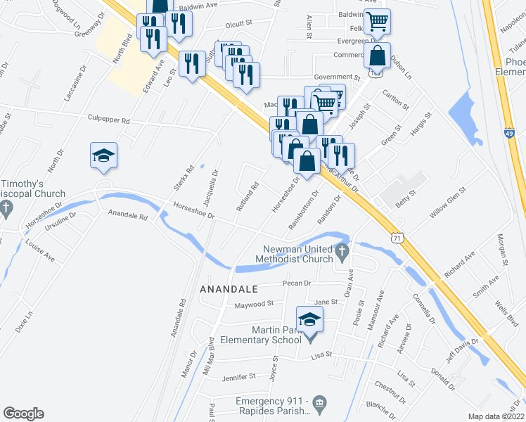 map of restaurants, bars, coffee shops, grocery stores, and more near 5404 Horseshoe Drive in Alexandria