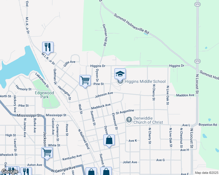 map of restaurants, bars, coffee shops, grocery stores, and more near 1015 Elmwood Street in McComb