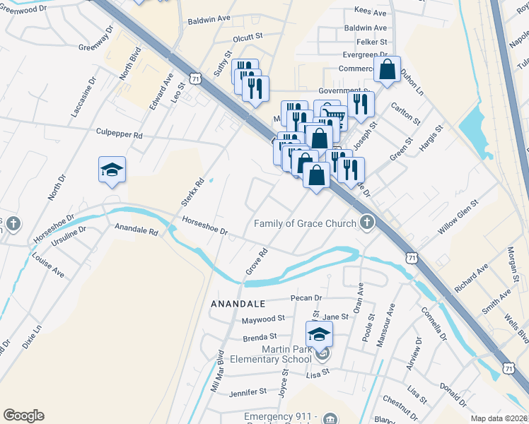 map of restaurants, bars, coffee shops, grocery stores, and more near 5323 Rutland Road in Alexandria