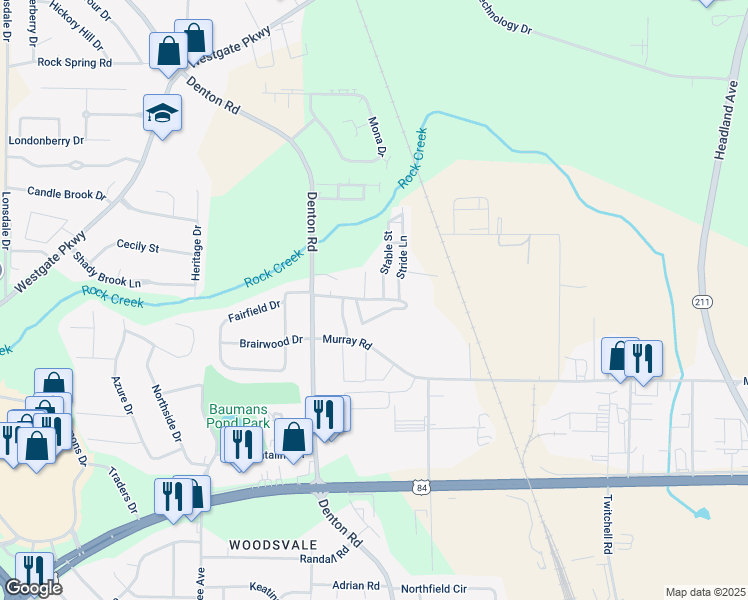 map of restaurants, bars, coffee shops, grocery stores, and more near 2390 Denton Road in Dothan